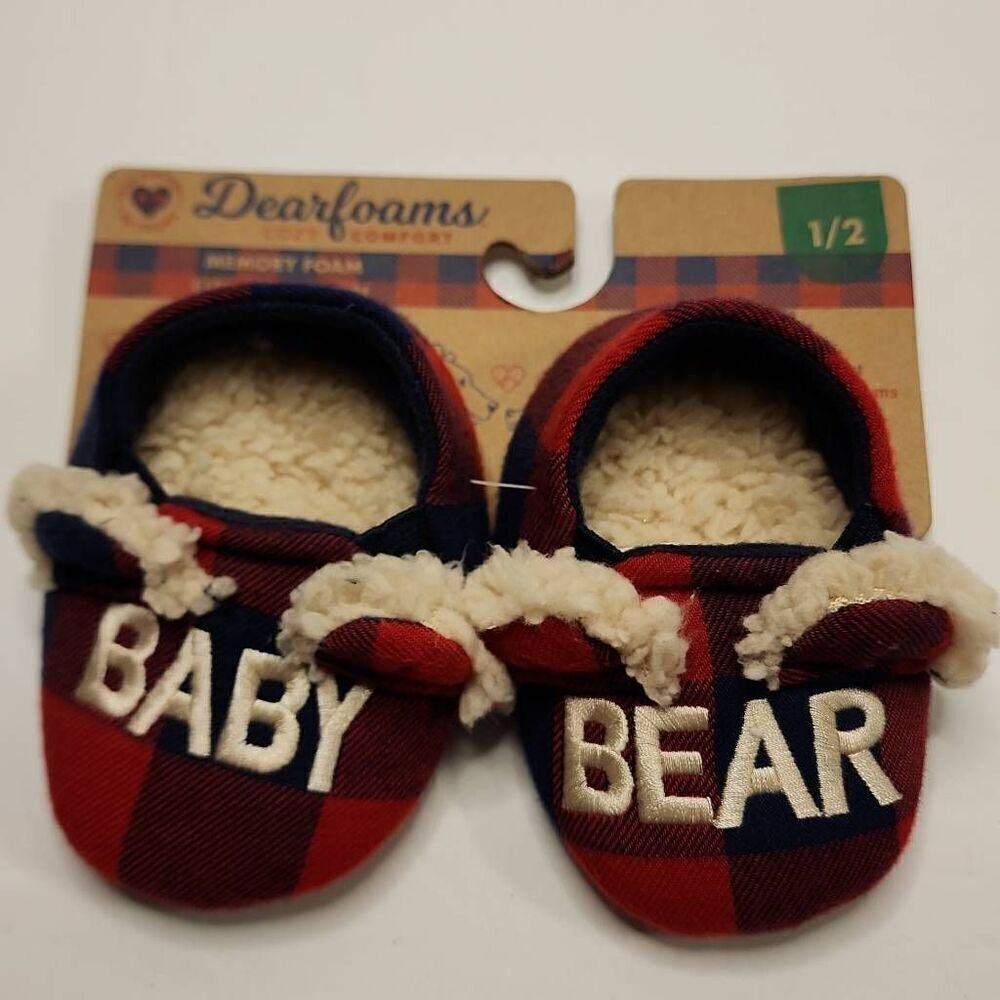 Dearfoams Cozy Comfort Memory Foam Infant Buffalo Plaid Slippers
